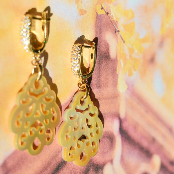 Gold Mother of Pearl Filigree Statement Earrings – Halcyon Hadley