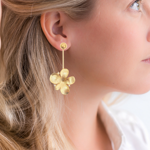 Halcyon & Hadley Gold-Filled Pave Flower Pop Statement Earrings - Women's Earrings - Women's Jewelry - Unique Earrings - Statement Earrings