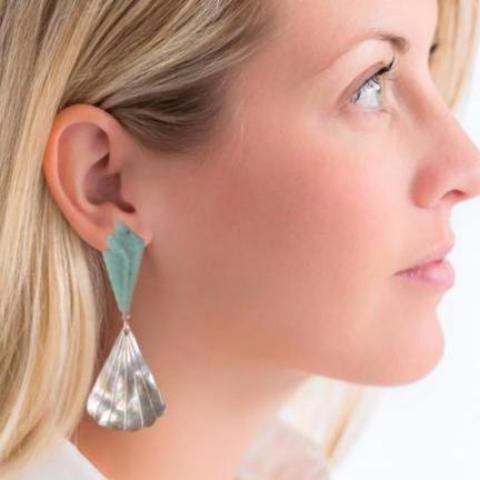Halcyon & Hadley Aventurine and Shell Nice la Belle Statement Earrings - Women's Earrings - Women's Jewelry - Unique Earrings - Statement Earrings