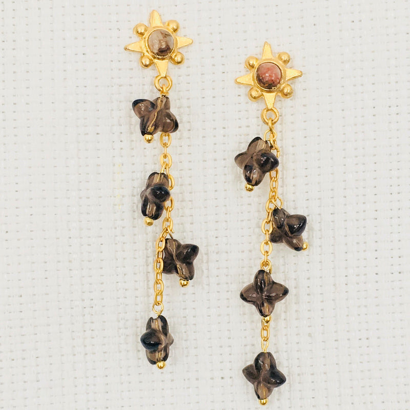 Halcyon & Hadley Tuscan Sun Cascade Earrings with Smoky Quartz and Copper Calcite - Women's Earrings - Women's Jewelry - Unique Earrings - Statement Earrings