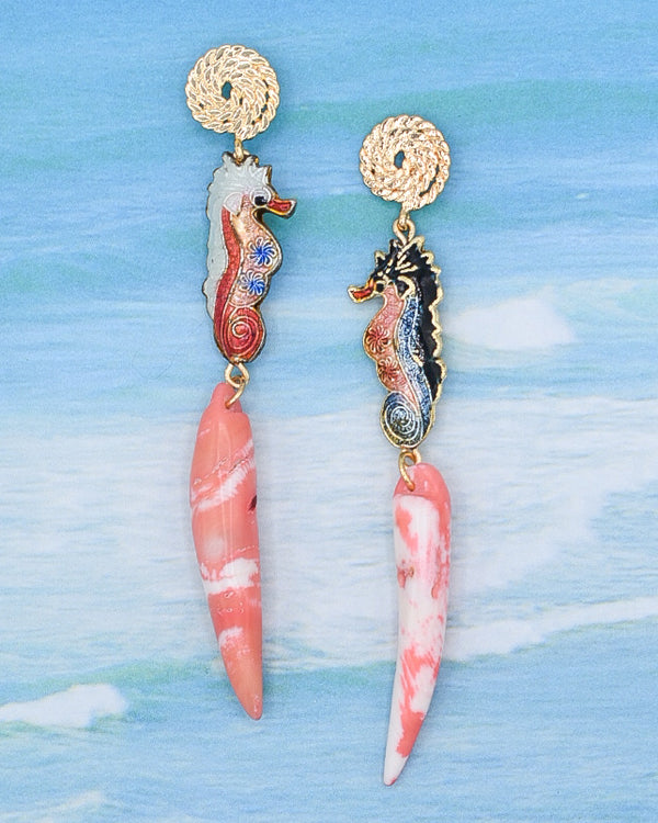 Cloisonné Seahorse Statement Earrings
