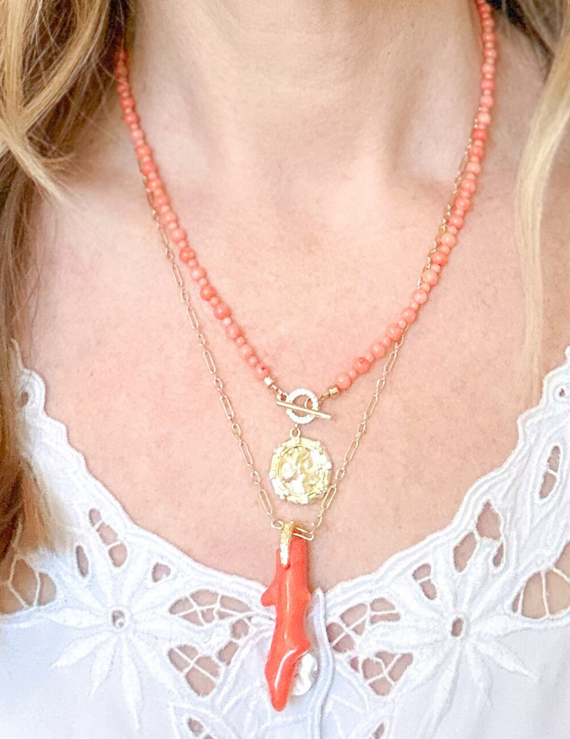 Roman Coin Coral Necklace