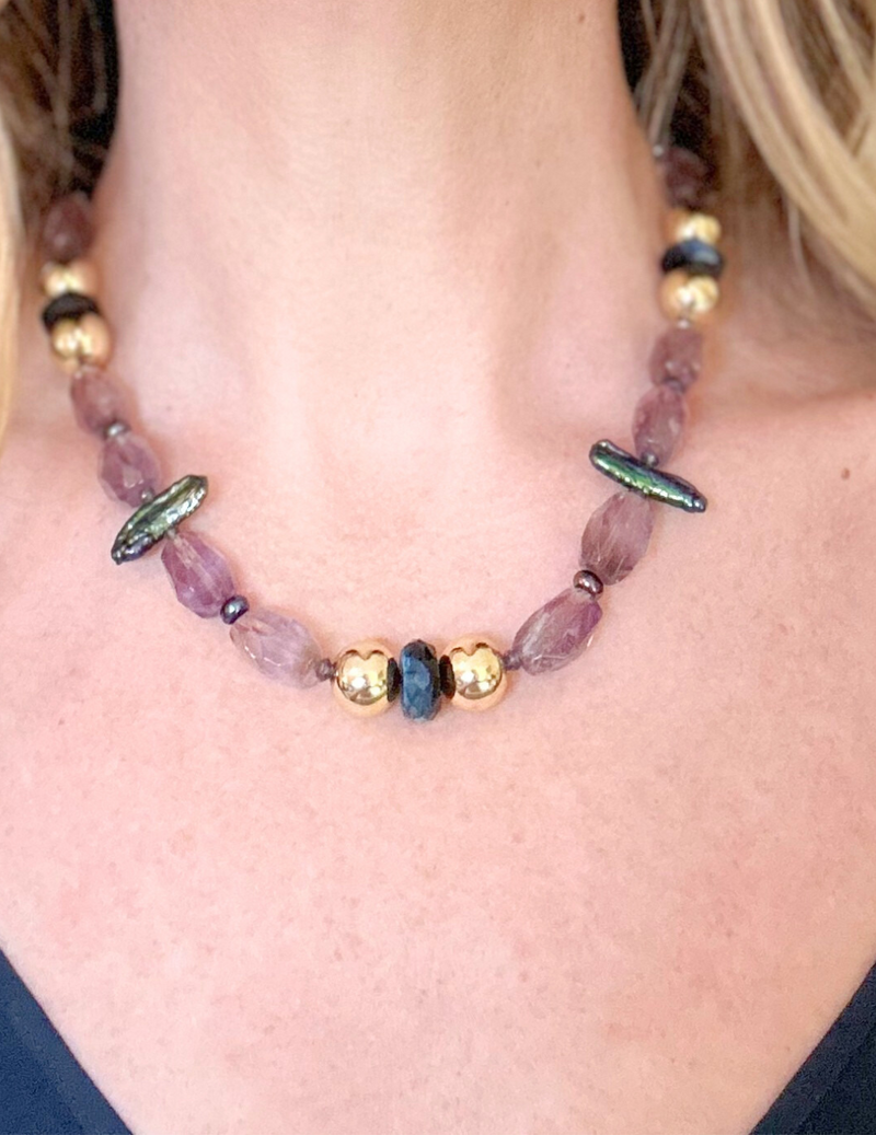 Celestial Necklace With Amethyst, Labradorite and Pearl