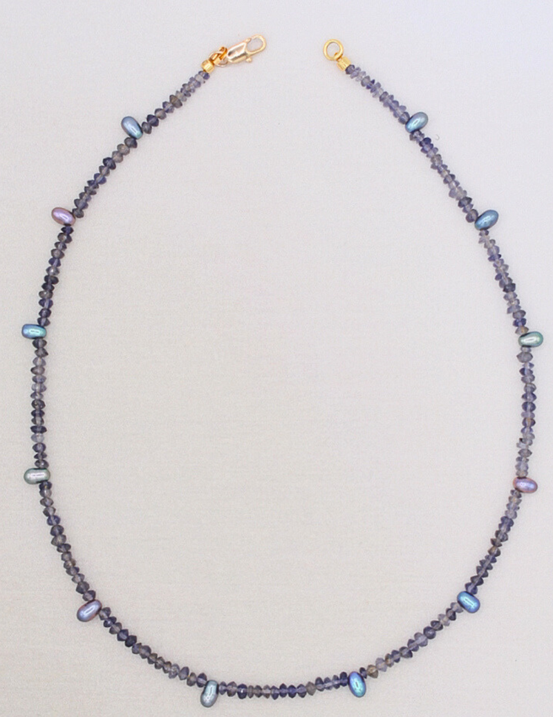 Midnight Bloom Necklace With Iolite and Peacock Pearls