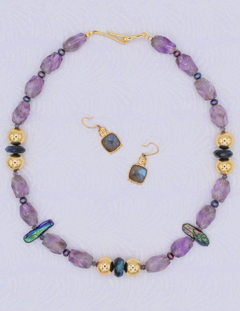 Celestial Necklace With Amethyst, Labradorite and Pearl