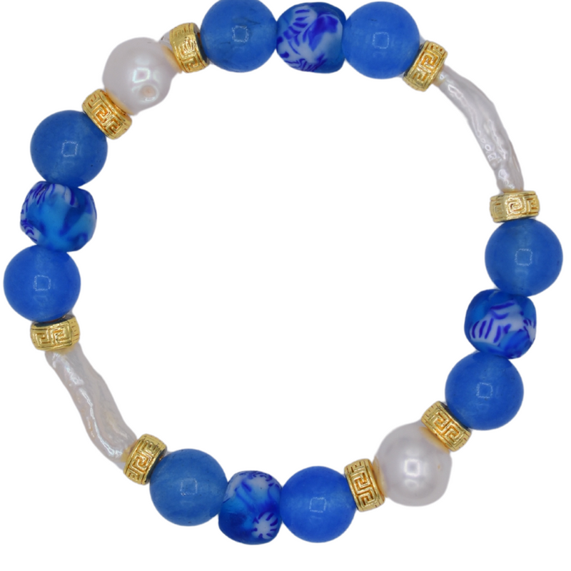 Amphitrite Bracelet with Pearls, Glass and Blue Chalcedony Beads