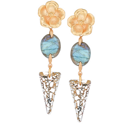 Blossom Statement Earrings in Labradorite & Gold