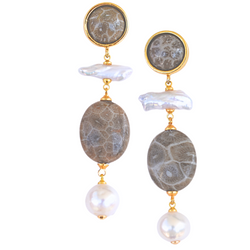 Fossil Coral Statement Earrings with Pearls