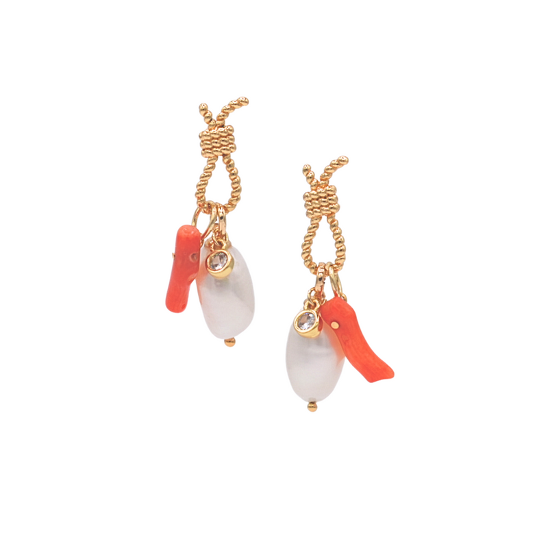 Nautical Charm Earrings With Coral and Pearl