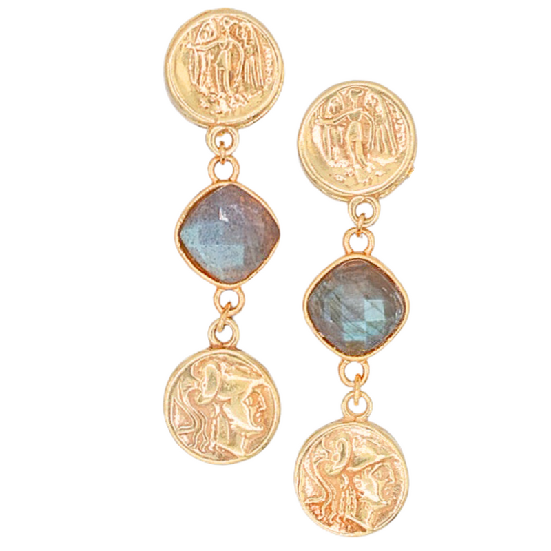 Guvano Goddess Statement Earrings With Labradorite
