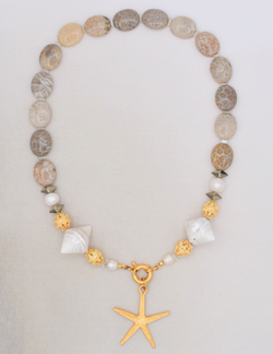 Fossil Coral and Pearl Statement Necklace