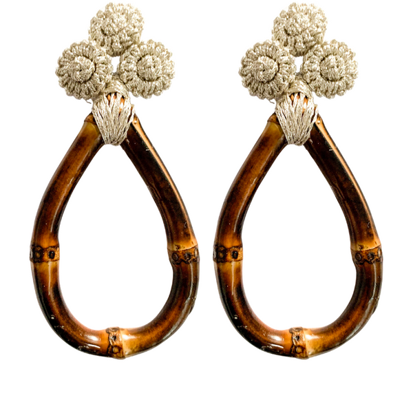 Halcyon & Hadley Bamboo and Silk Statement Earrings in Silver - Women's Earrings - Women's Jewelry - Unique Earrings - Statement Earrings