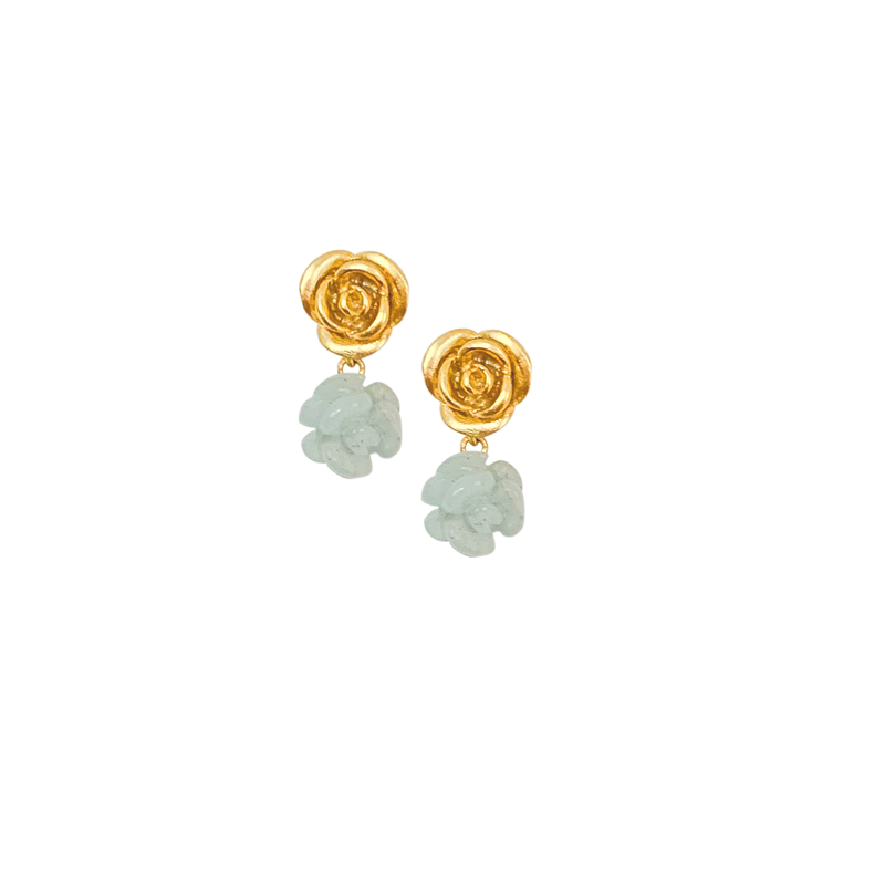 Halcyon & Hadley Aquamarines and Roses Stud Earrings - Women's Earrings - Women's Jewelry - Unique Earrings - Statement Earrings