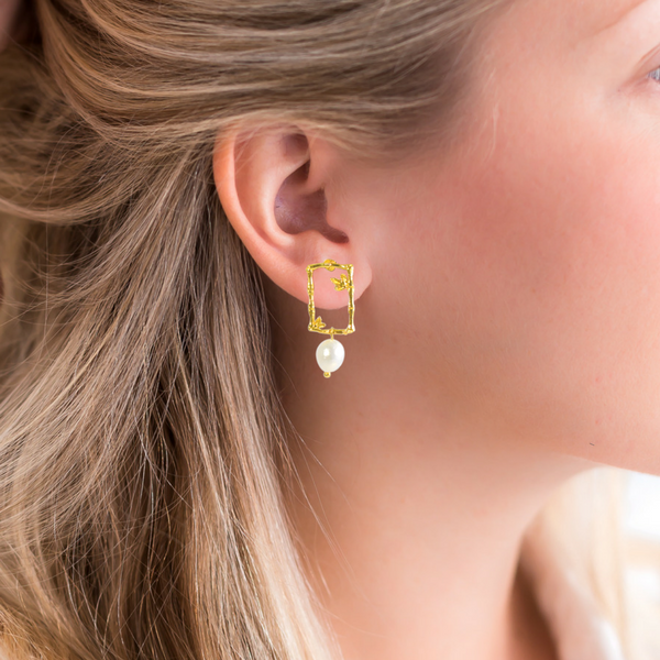 Halcyon & Hadley Baby Bamboo and Pearl Statement Studs - Women's Earrings - Women's Jewelry - Unique Earrings - Statement Earrings