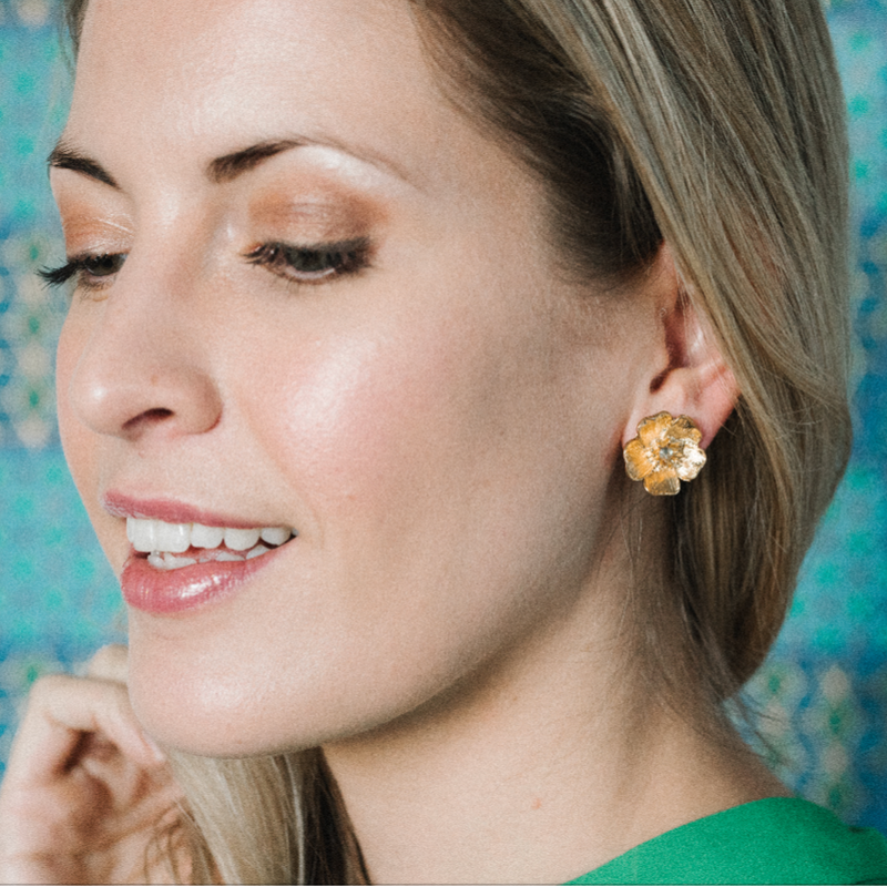 Halcyon & Hadley Beach Rose Stud Earrings with Emeralds - Women's Earrings - Women's Jewelry - Unique Earrings - Statement Earrings