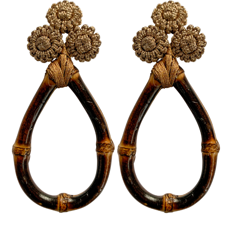 Halcyon & Hadley Bamboo and Silk Statement Earrings in Bronze - Women's Earrings - Women's Jewelry - Unique Earrings - Statement Earrings