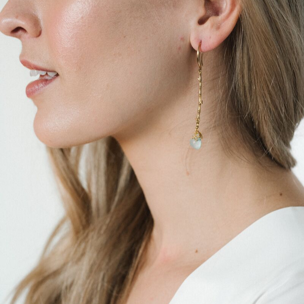 Halcyon & Hadley Aquamarine Chalcedony Bamboo Drop Earrings - Women's Earrings - Women's Jewelry - Unique Earrings - Statement Earrings