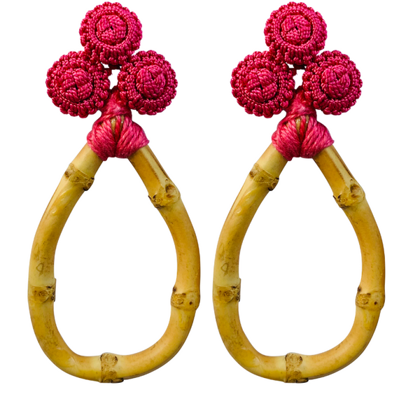 Halcyon & Hadley Bamboo and Silk Statement Earrings in Flamingo Pink - Women's Earrings - Women's Jewelry - Unique Earrings - Statement Earrings