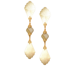 Halcyon & Hadley Art Deco Fan Statement Earrings with Gold Rutilated Quartz and Pave Leaves - Women's Earrings - Women's Jewelry - Unique Earrings - Statement Earrings