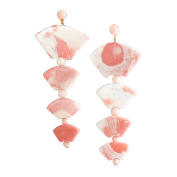 Halcyon & Hadley Coral Pink Pagoda Statement Earrings - Women's Earrings - Women's Jewelry - Unique Earrings - Statement Earrings