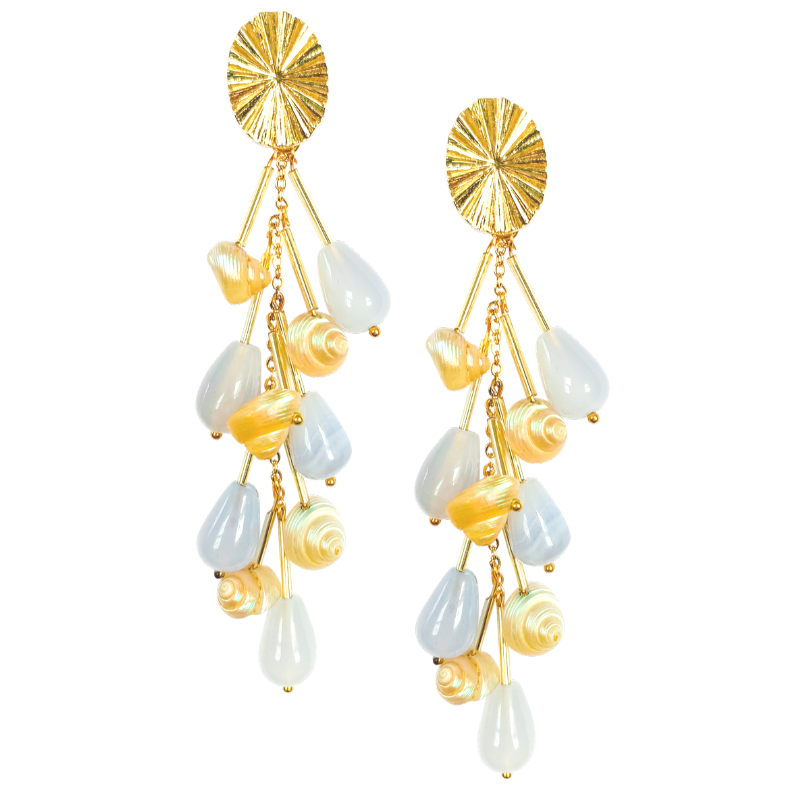 Halcyon & Hadley Riviera Statement Earrings with Italian Shells and Lavender Chalcedony - Women's Earrings - Women's Jewelry - Unique Earrings - Statement Earrings
