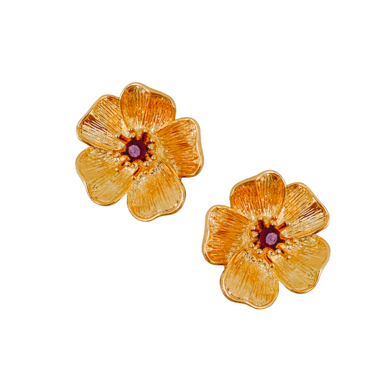 Halcyon & Hadley Beach Rose Stud Earrings with Rubies - Women's Earrings - Women's Jewelry - Unique Earrings - Statement Earrings
