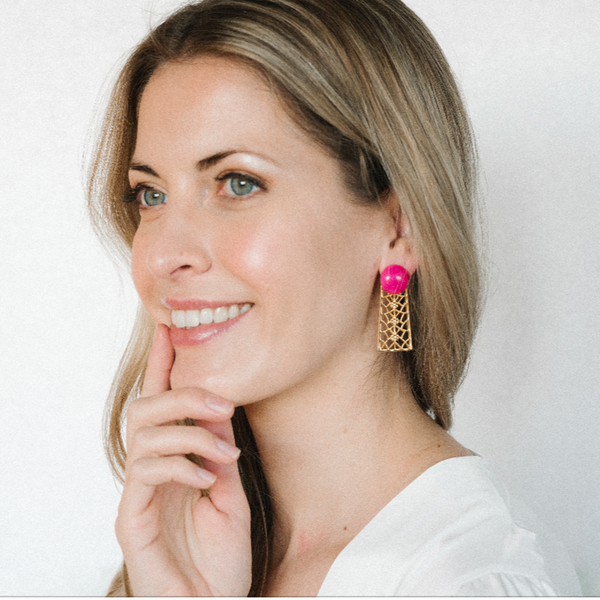 Halcyon & Hadley Orchard Road Statement Studs in Hot Pink Quartz - Women's Earrings - Women's Jewelry - Unique Earrings - Statement Earrings