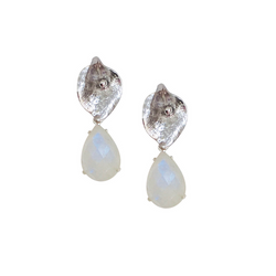 Halcyon & Hadley Lily Statement Stud Earrings in Silver and Rainbow Moonstone - Women's Earrings - Women's Jewelry - Unique Earrings - Statement Earrings