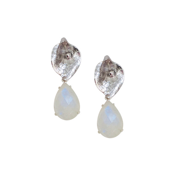 Halcyon & Hadley Lily Statement Stud Earrings in Silver and Rainbow Moonstone - Women's Earrings - Women's Jewelry - Unique Earrings - Statement Earrings