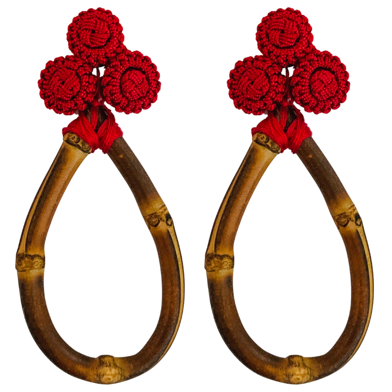 Halcyon & Hadley Bamboo and Silk Statement Earrings in Boston University Red - Women's Earrings - Women's Jewelry - Unique Earrings - Statement Earrings