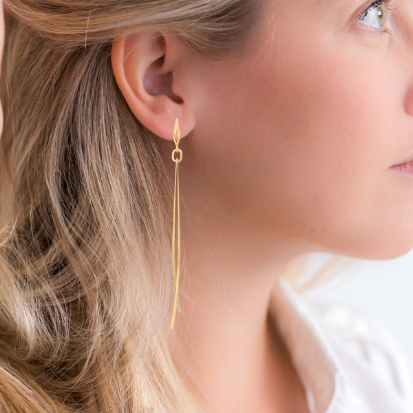 Halcyon & Hadley Golden Grass Linear Earrings - Women's Earrings - Women's Jewelry - Unique Earrings - Statement Earrings