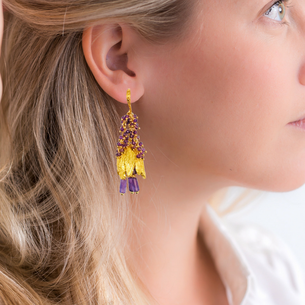 Halcyon & Hadley Viridiflora Tulip Statement Earrings in Amethyst and Gold - Women's Earrings - Women's Jewelry - Unique Earrings - Statement Earrings