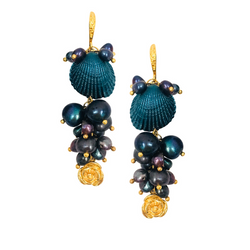 Halcyon & Hadley Martha's Vineyard Cascade Clam Earrings with Freshwater Pearls and Roses - Women's Earrings - Women's Jewelry - Unique Earrings - Statement Earrings