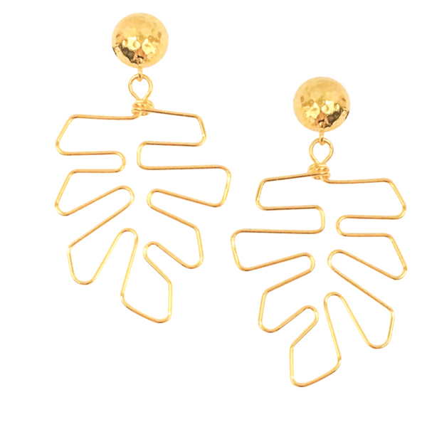 Halcyon & Hadley Gold Monstera Statement Earrings - Women's Earrings - Women's Jewelry - Unique Earrings - Statement Earrings