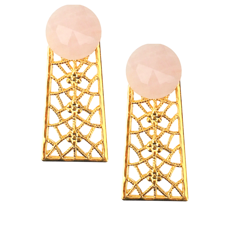 Halcyon & Hadley Orchard Road Statement Studs in Rose Quartz - Women's Earrings - Women's Jewelry - Unique Earrings - Statement Earrings