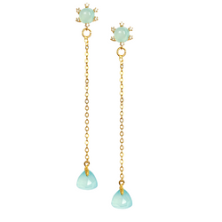 Halcyon & Hadley Pave Burst Linear Earrings with Aqua Chalcedony - Women's Earrings - Women's Jewelry - Unique Earrings - Statement Earrings