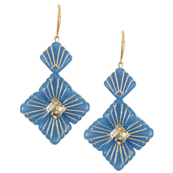 Halcyon & Hadley Swarovski Sunburst Statement Earrings in Gilded Blue Opal - Women's Earrings - Women's Jewelry - Unique Earrings - Statement Earrings