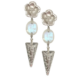 Halcyon & Hadley Blossom Statement Earrings in Rainbow Moonstone & Silver - Women's Earrings - Women's Jewelry - Unique Earrings - Statement Earrings