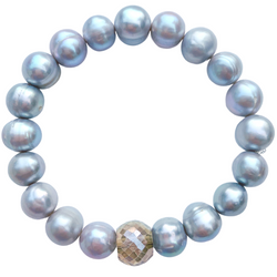 Silver Baroque Pearl Bracelet with Crystal Bling