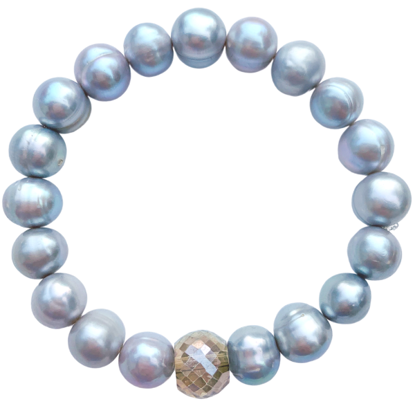 Silver Baroque Pearl Bracelet with Crystal Bling