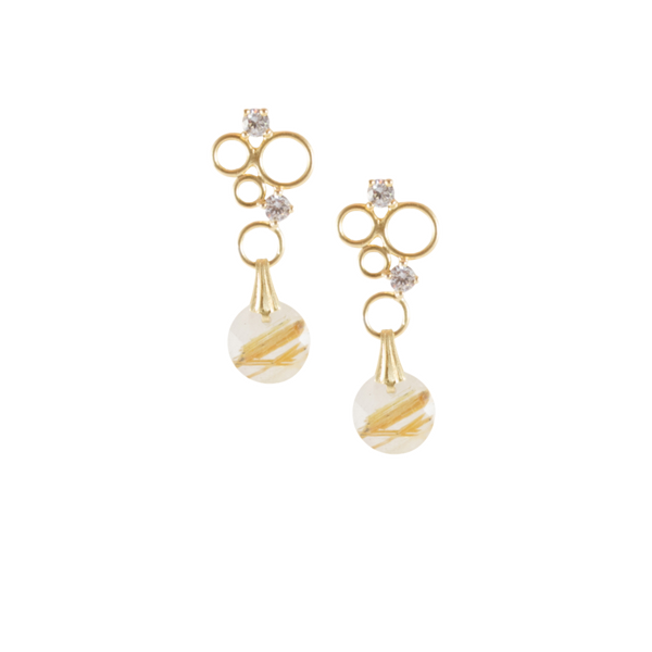 Halcyon & Hadley Gold Rutilated Quartz Klimt Statement Stud Earrings - Women's Earrings - Women's Jewelry - Unique Earrings - Statement Earrings