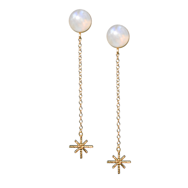 Halcyon & Hadley Moonstone & Star Drop Earrings - Women's Earrings - Women's Jewelry - Unique Earrings - Statement Earrings