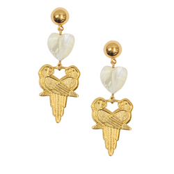 Halcyon & Hadley Lovebirds Mother of Pearl and Gold Drop Earrings - Women's Earrings - Women's Jewelry - Unique Earrings - Statement Earrings