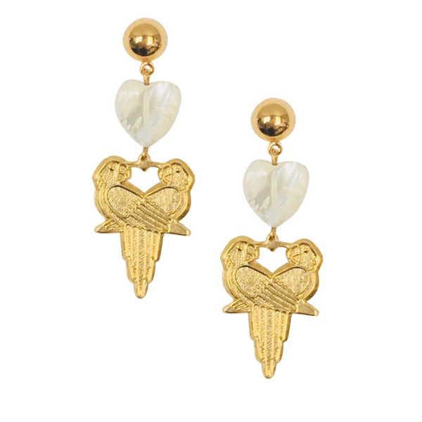 Halcyon & Hadley Lovebirds Mother of Pearl and Gold Drop Earrings - Women's Earrings - Women's Jewelry - Unique Earrings - Statement Earrings