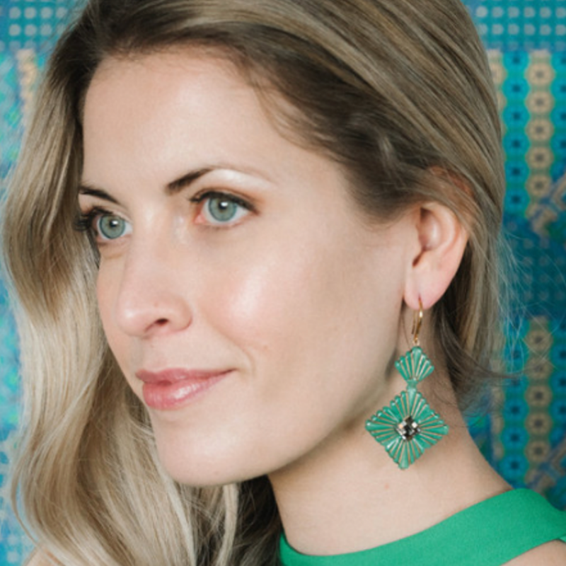 Halcyon & Hadley Swarovski Sunburst Statement Earrings in Green Jade - Women's Earrings - Women's Jewelry - Unique Earrings - Statement Earrings