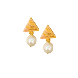 Halcyon & Hadley Triple Threat Statement Studs in Crazy Lace Agate and Ivory Baroque Pearls - Women's Earrings - Women's Jewelry - Unique Earrings - Statement Earrings