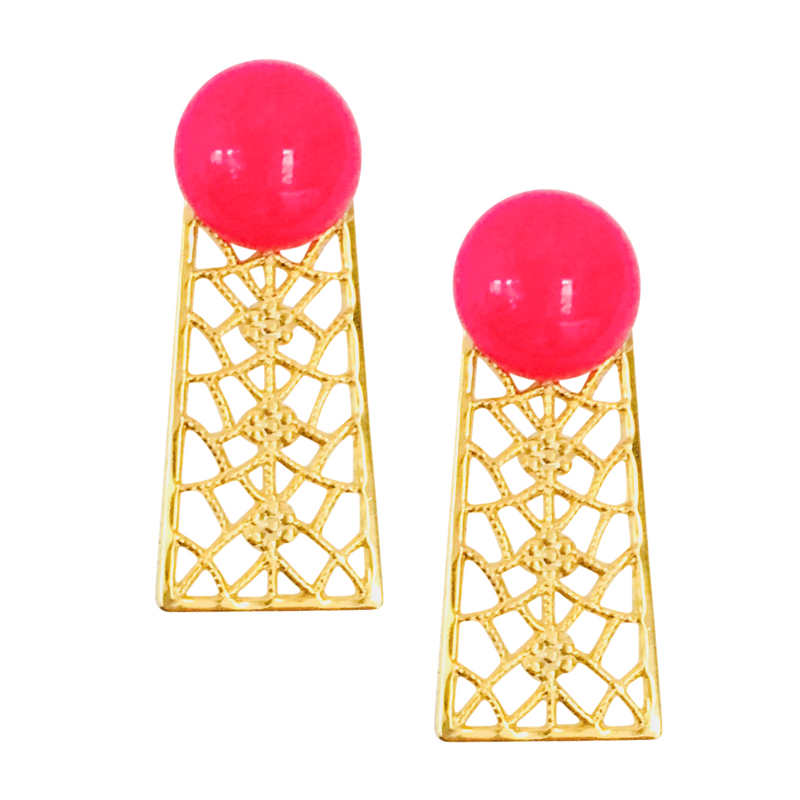 Halcyon & Hadley Orchard Road Statement Studs in Hot Pink Quartz - Women's Earrings - Women's Jewelry - Unique Earrings - Statement Earrings