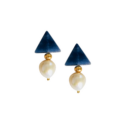 Halcyon & Hadley Triple Threat Statement Studs in Blue Aventurine and Ivory Baroque Pearls - Women's Earrings - Women's Jewelry - Unique Earrings - Statement Earrings