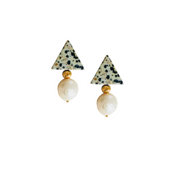 Halcyon & Hadley Triple Threat Statement Studs in Dalmatian Jasper and Baroque Pearls - Women's Earrings - Women's Jewelry - Unique Earrings - Statement Earrings