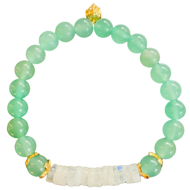 HH Stack Bracelet in Rainbow Moonstone and Green Aventurine